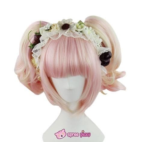 Lolita Sakura Pink and Pale Gold Mixed Color Wig with 2 Pony Tails 3 Pieces Set SP152073