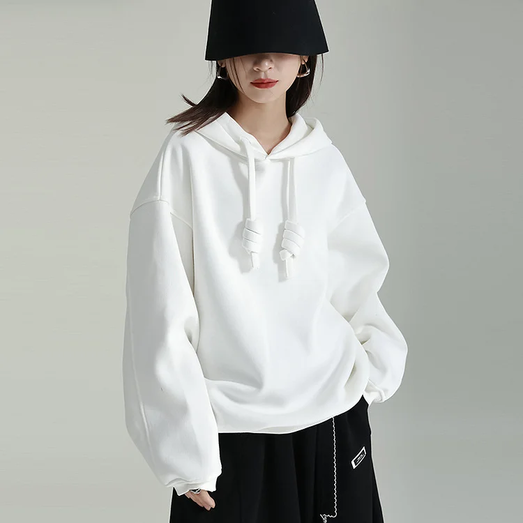 Casual Solid Color Hooded Thickened Sweatshirt