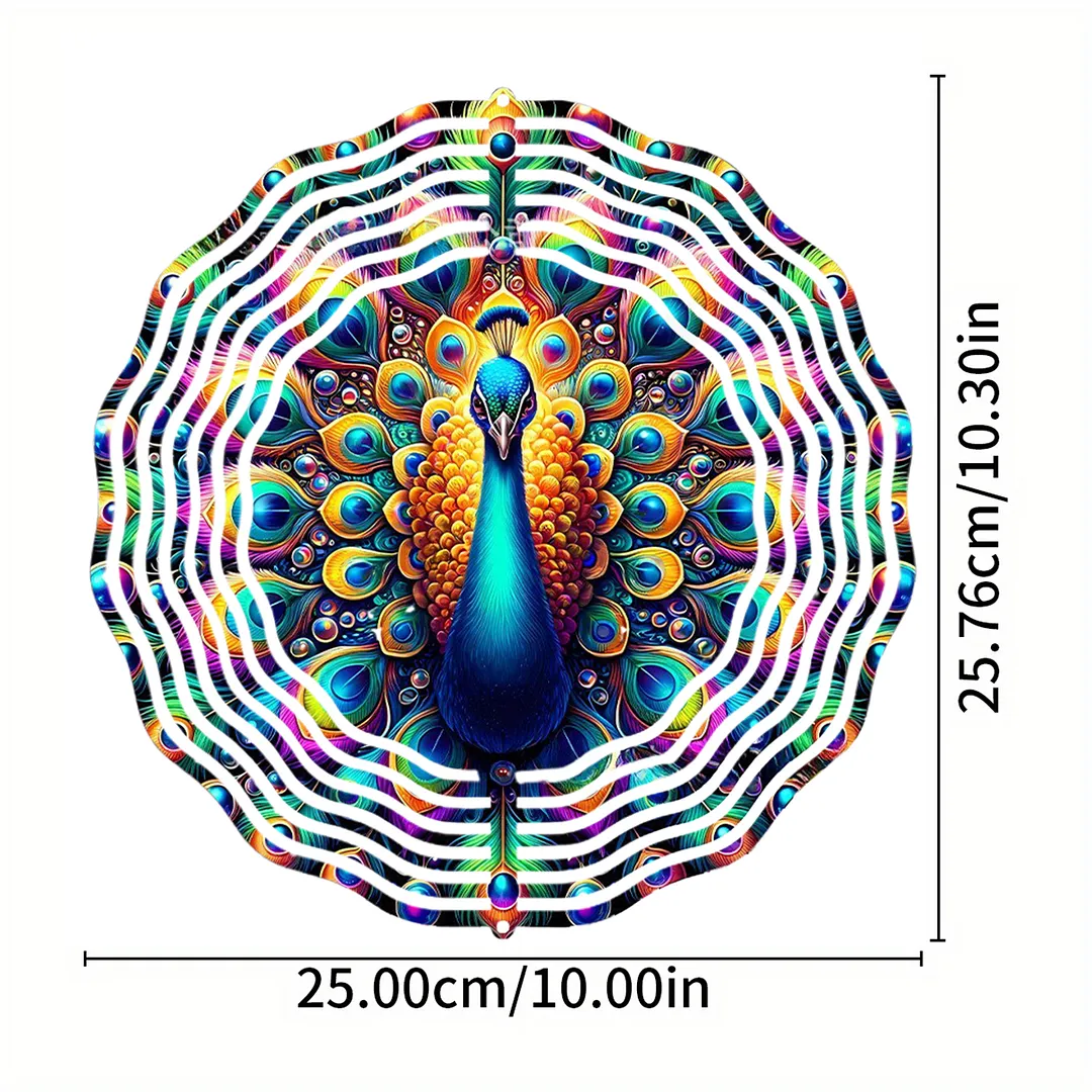 3D Hanging Wind Spinner 360 Degree Rotating 10-Inch Garden Wind Spinners Hanging Wind Catcher Art Gift for Home Garden Halloween Christmas (Peacock)