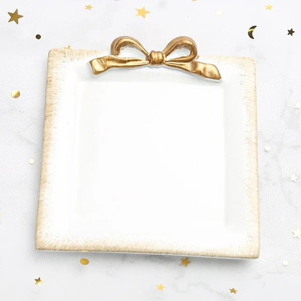 1PCS Resin rectangle Bowknot plates ice cream bowls Decoration Crafts Snack candy storage tray Jewelry dish Snack dish Gifts