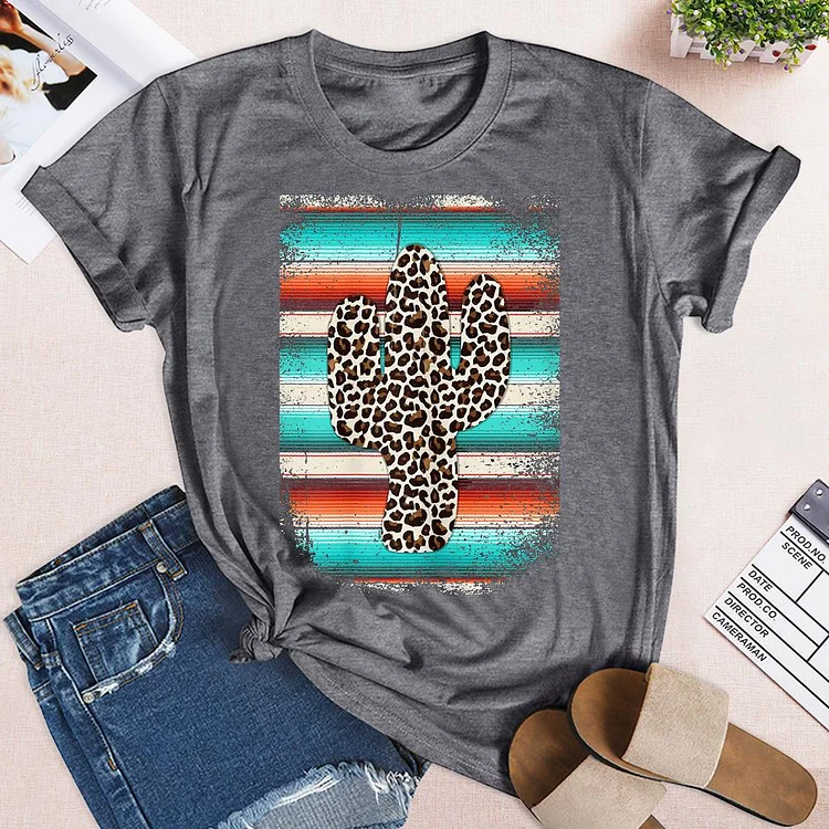 Leopard Cactus Serape Cactus T-Shirt-05805-Annaletters