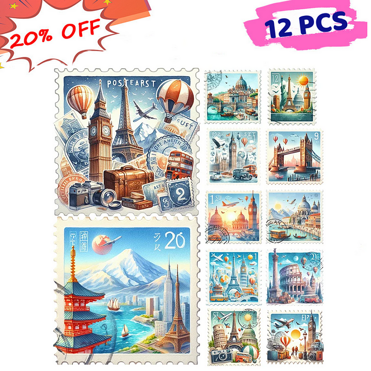 12pcs Famous Buildings With Stamp Feeling 30*30CM(Canvas) Full Round Drill Diamond Painting  gbfke