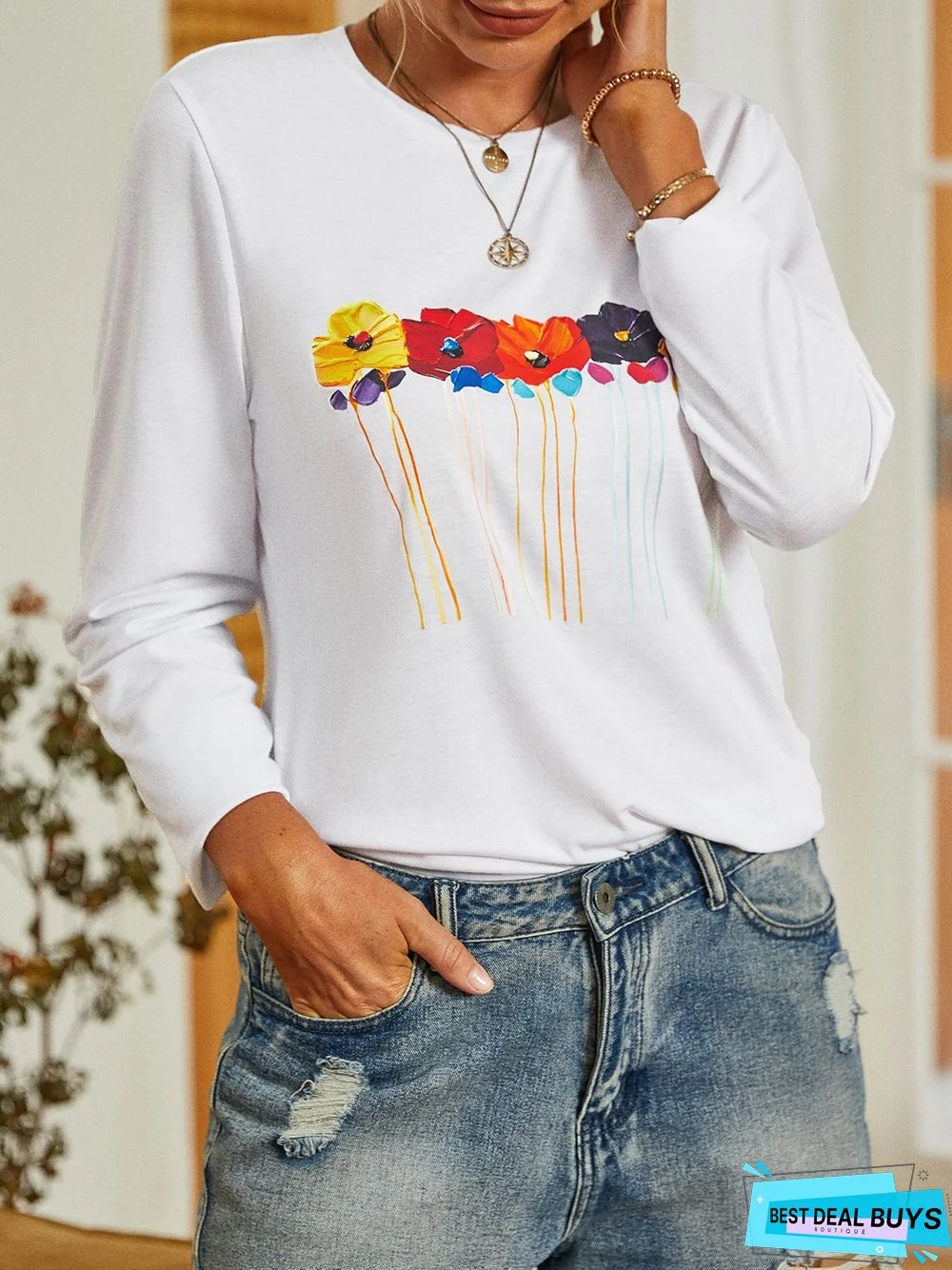 Crew Neck Floral Casual T-Shirt