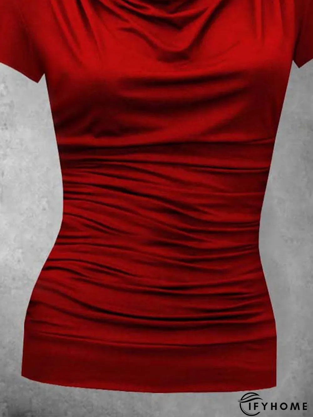 Solid Casual Cowl Neck Short Sleeve T-shirt | IFYHOME