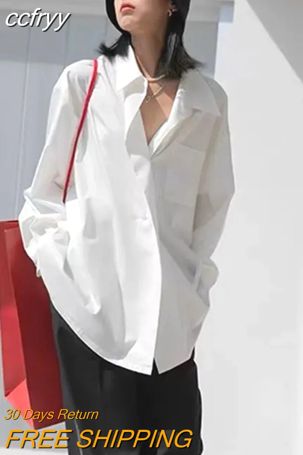 Huibahe Minimalist Style Long Sleeve White Shirt Women Oversize Button Up Pocket Ladies Blouse 2023 Summer Work Female Clothing