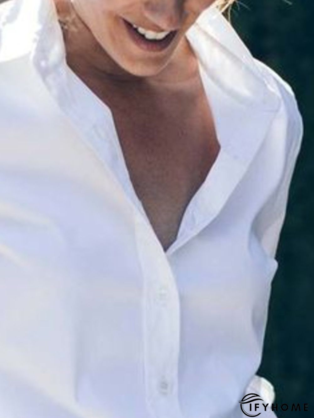 Long Sleeve Cotton-Blend Blouse | IFYHOME