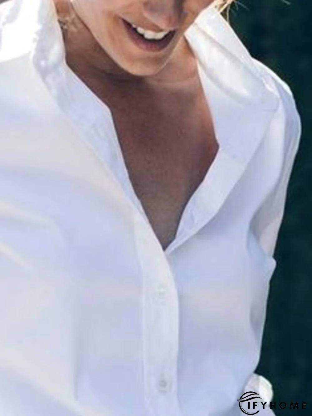 Long Sleeve Cotton-Blend Blouse | IFYHOME