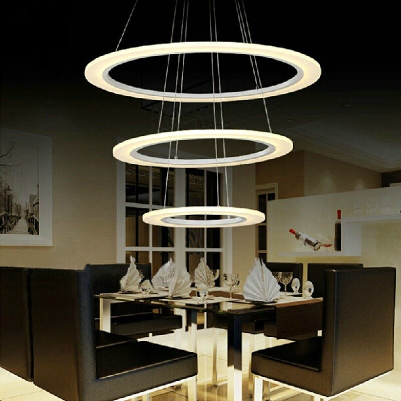 Modern Led Pendant Lights For Dining Living Room Cerchio Anello Lampadario Acrylic 3/2/1 Rings Circles Modern Led Pendant Lamp