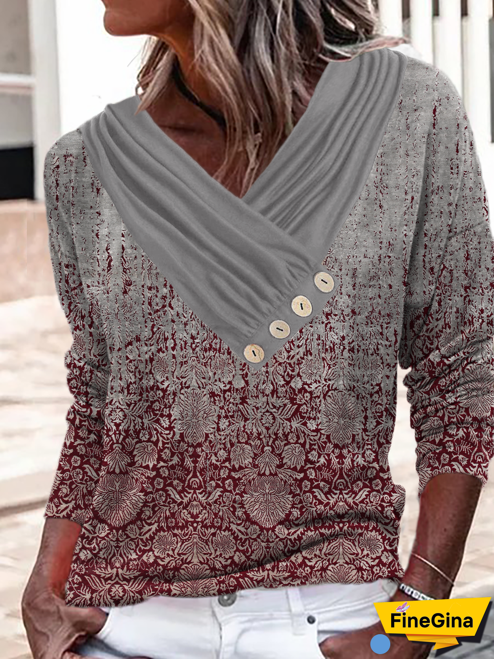 Abstract Printed Long Sleeve Casual Tops