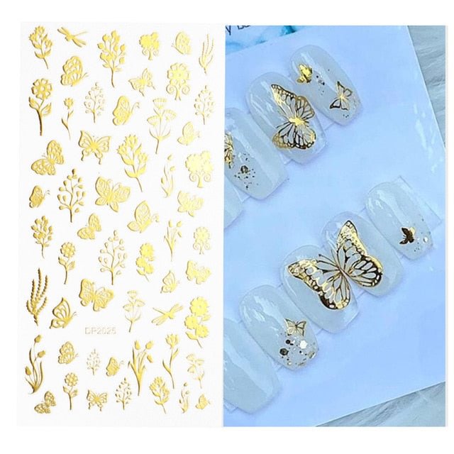 Nail Stickers Embossed 5D Christmas Snow Butterfly Designs Back Glue Nail Decals Decoration Tips For Beauty Salons