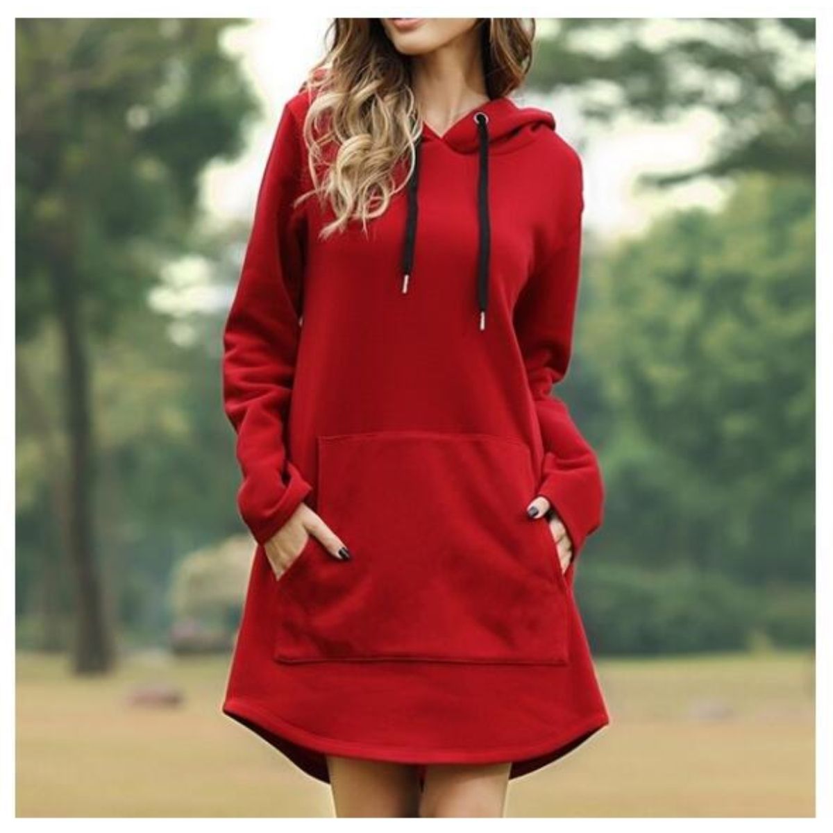 Tyrantmu autumn winter Women's Clothing Pullovers loose casual hoodie plush thick hooded solid color mid length dress Jumpers Sweaters