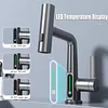 Smart Digital Display Hot And Cold Water Faucet Bathroom Faucet With Pull-Out Sprayer, Black Bathroom Sink Faucet With LED Temperature Display, Modern Single Hole Basin Faucet, Waterfall Bathroom Faucet