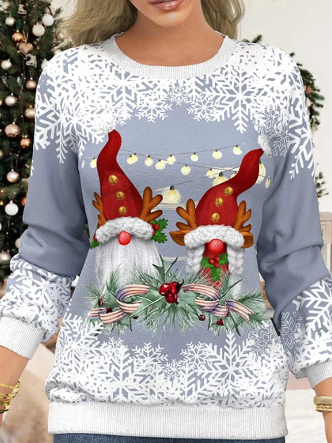 Women's Casual Christmas Reindeer Dwarf Printed Sweater socialshop