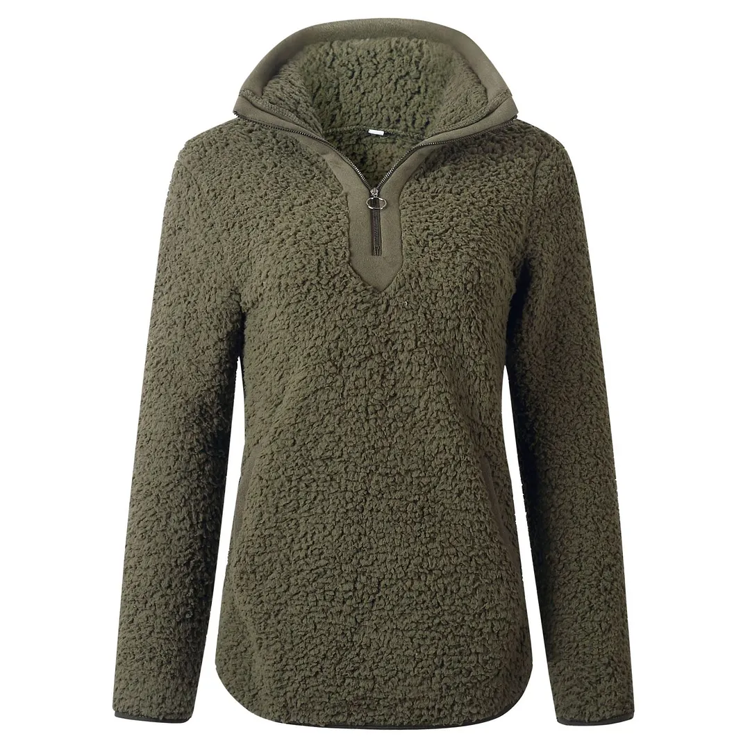 New year autumn and winter zipper pocket high neck long sleeve women's blouse jacket