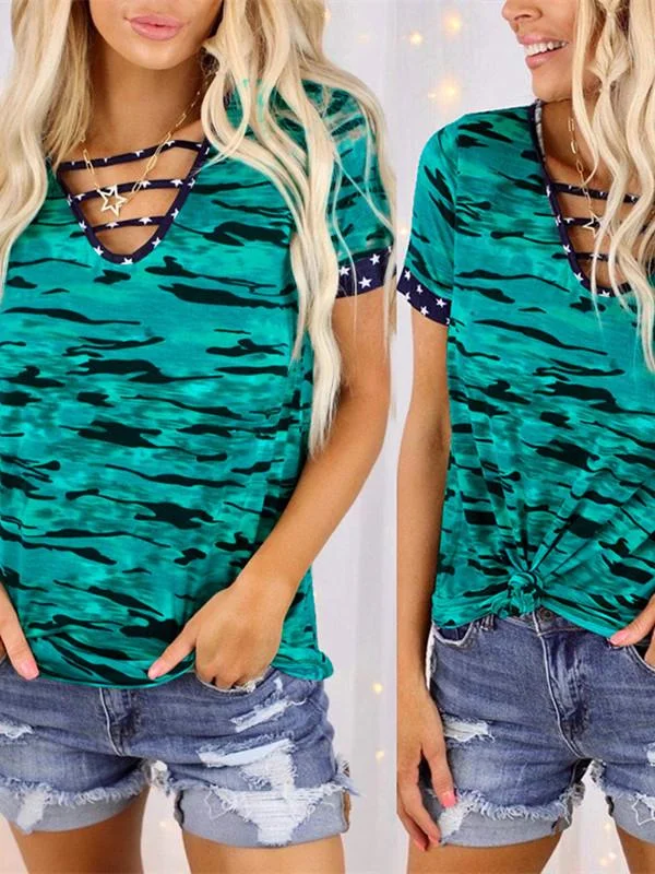 Women Half Sleeve V-neck Solid Color Dress