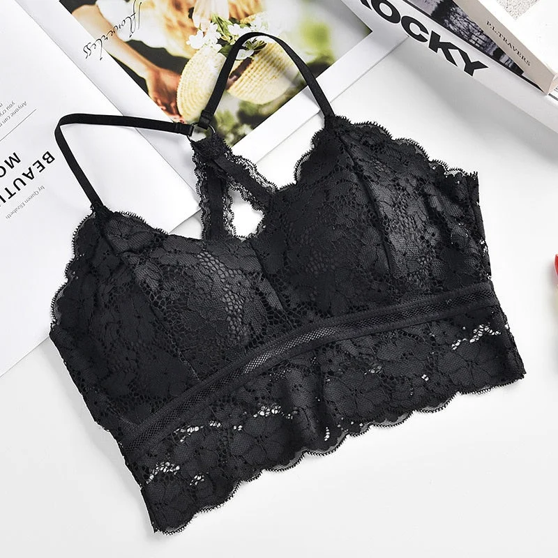 Women Bralette French style lace sexy beauty back bra girl underwear deep V underwear without underwire soft thin seamless bra