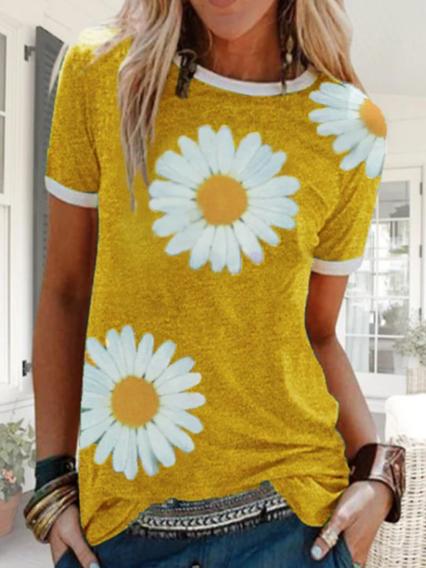 Sunflower Position Print Ladies Short Sleeve