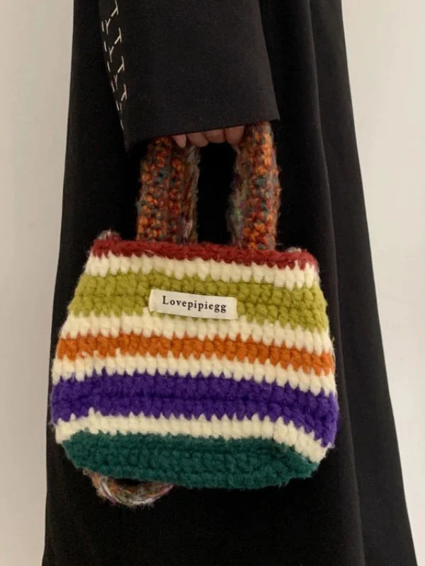 Colorful Contrast Color Crossbody Bag Woven Handbag