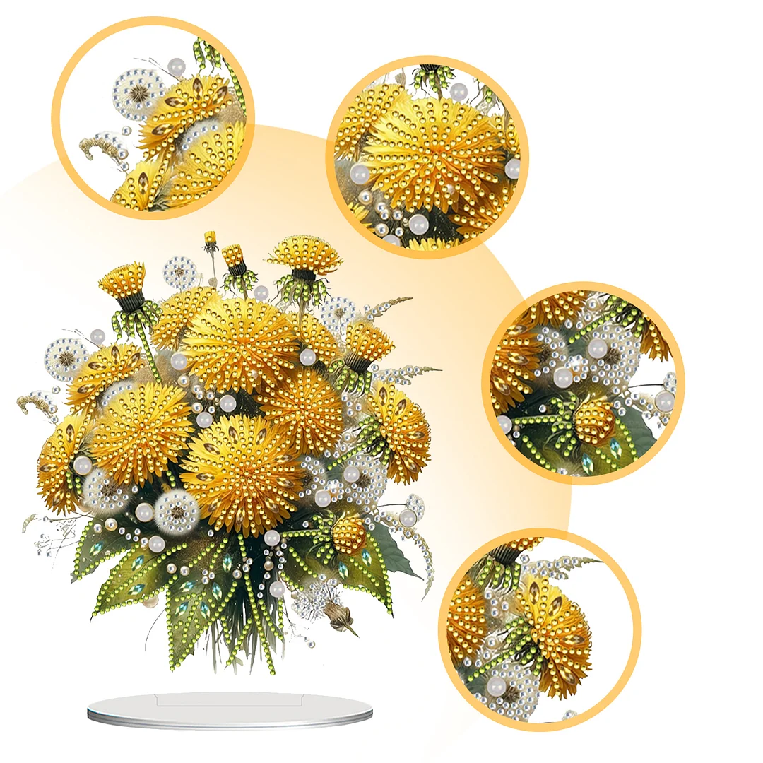 2D Flat Dandelion DIY Desktop Diamond Art Kits Bedroom Table Decoration