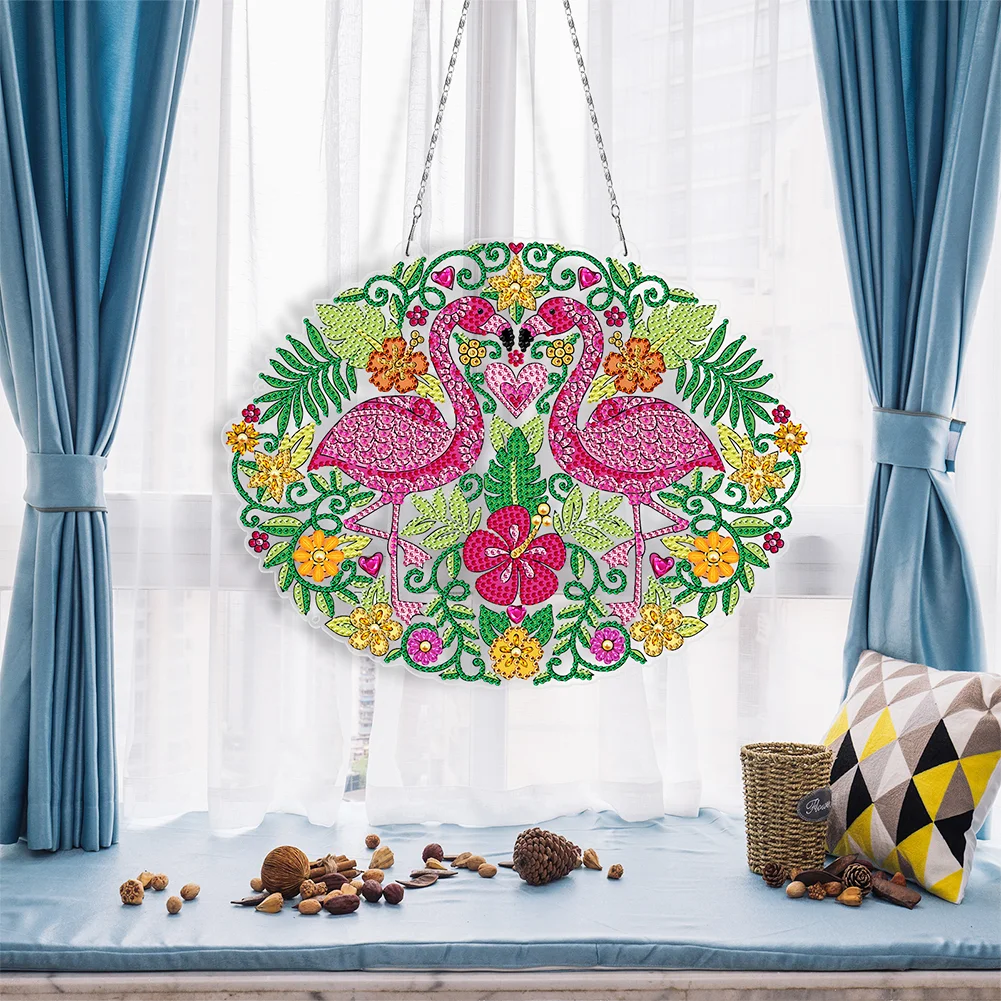 DIY Diamond Painting Hanging Christmas Wreath - Flamingo