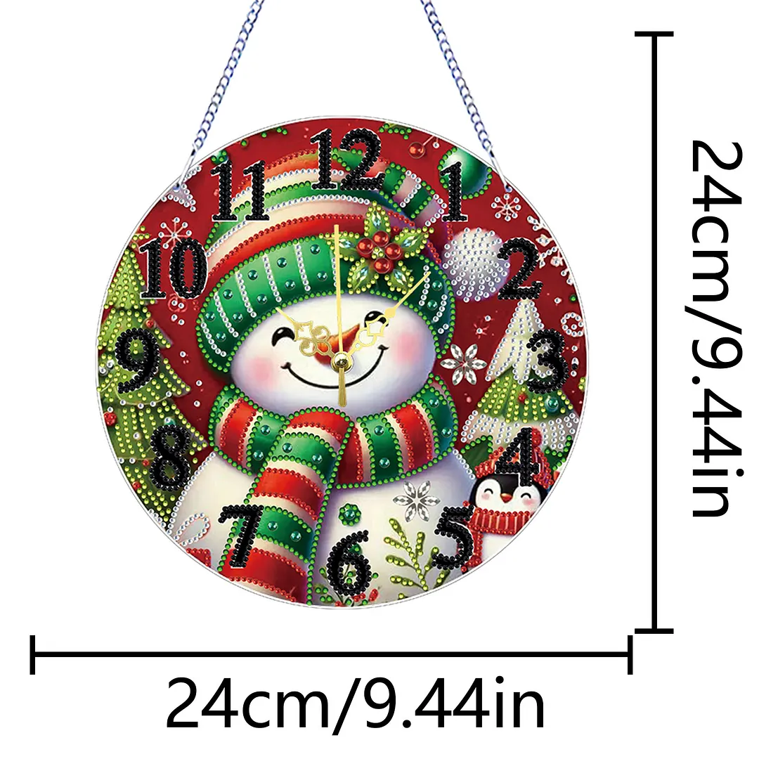 2D Flat DIY Xmas Diamond Painting Ornament with Clock Function Creative Craft
