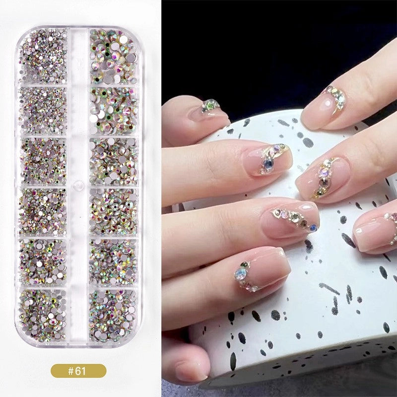 Nail Jewelry Rhinestone Flat Bottom Drill Hollow Nail Stick Drill Sequins Colored Diamond Flat Bottom Pearl Shell Japanese Series