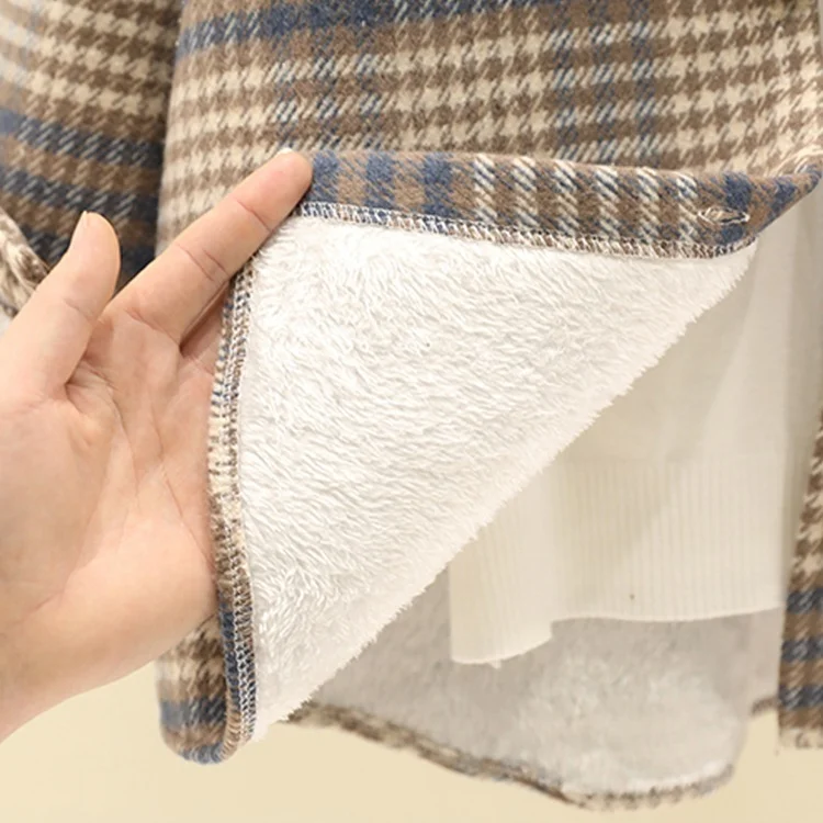 Athvotar Athvotar Thick Hair Coat Women 2025 Autumn And Winter New Shirt Port Loose Long-Sleeved Grinding Lattice Plus Velvet Shirt Woman