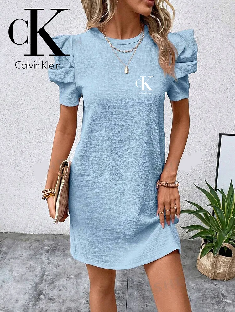 CALVIN KLEIN – JEDNOFAREBNÉ ŠATY NA CHRBÁT S NABERANÝMI RUKÁVMI