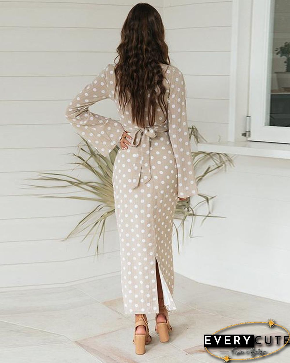 Elegant Polka Dot V-neck Lace Up Two Piece Skirt Suits