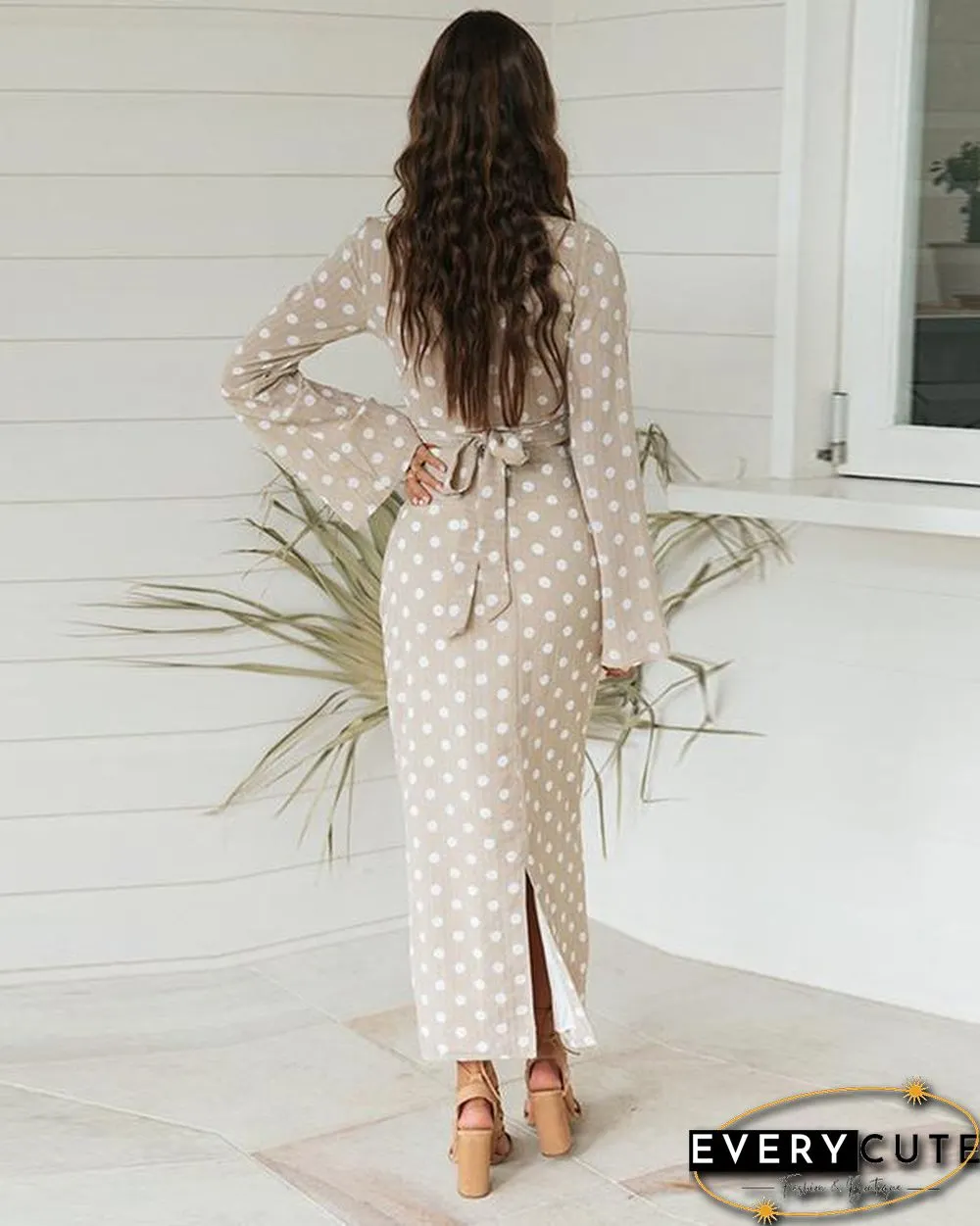Elegant Polka Dot V-neck Lace Up Two Piece Skirt Suits
