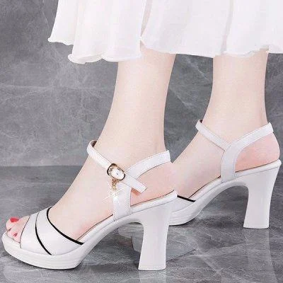 Colourp Colourp Heel Sandals 2023 Summer New White High Heel Women's Shoes Fashion Versatile One Word Buckle In The Heel Fish Mouth Shoes Women