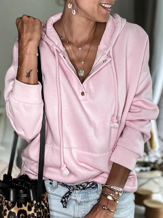 Pink Long Sleeve Cotton-Blend Women's Sweatshirt Zaesvini
