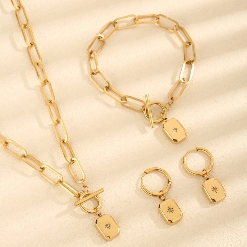 Vintage Style Minimalist Solid Color Eight-pointed Stars 304 Stainless Steel 18K Gold Plated Jewelry Set