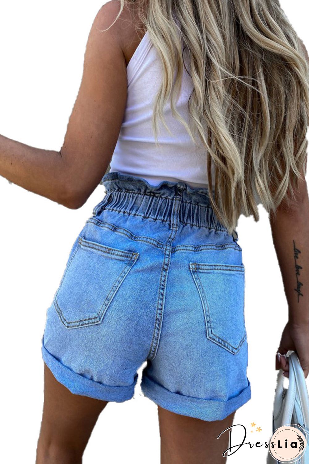 Denim High Waist Ruffle Shorts