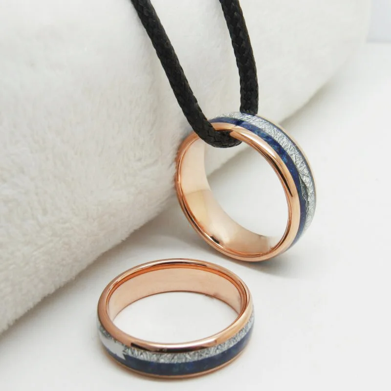 6MM 8MM Full Arc Electric Gold Inlaid With Blue Lapis Lazuli Silver Wire Clip Silver Arrow Wedding Comfort Fit Couple Rings