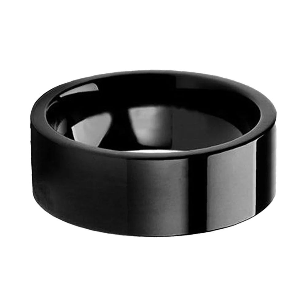 Couples Wedding Bands Black Flat Tungsten Rings High polished