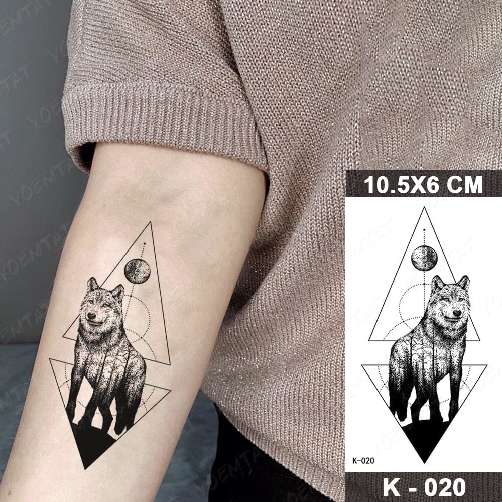 Waterproof Temporary Tattoo Sticker Triangle Line Wolf Skull Forest Lion Moon Flash Tatoo Fake Tatto For Body Art Women Men