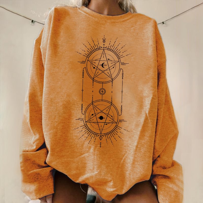   Mysterious Stars Print Crew Neck Loose Sweatshirt Designer - Neojana