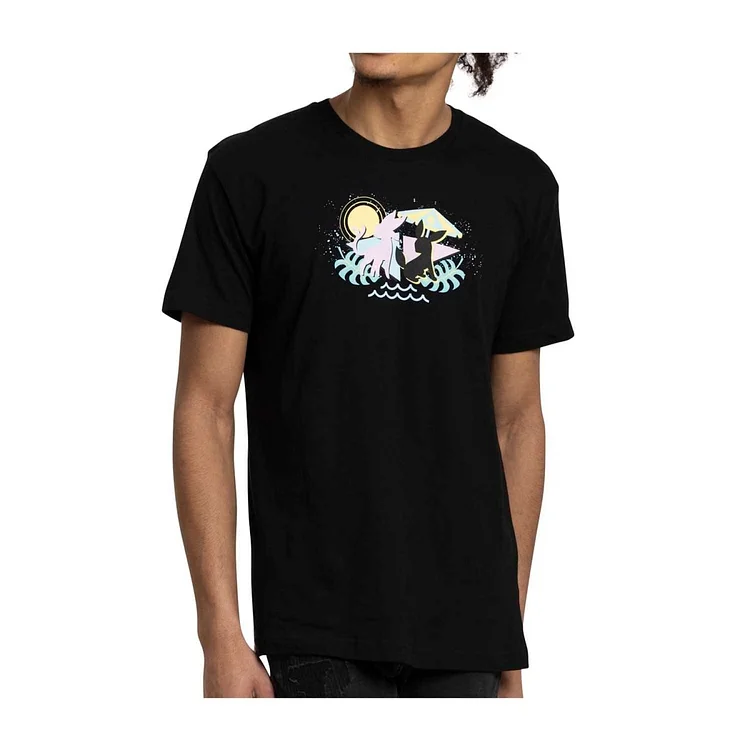 Espeon & Umbreon Summer Fun Black Relaxed Fit Crew Neck T-Shirt - Adult