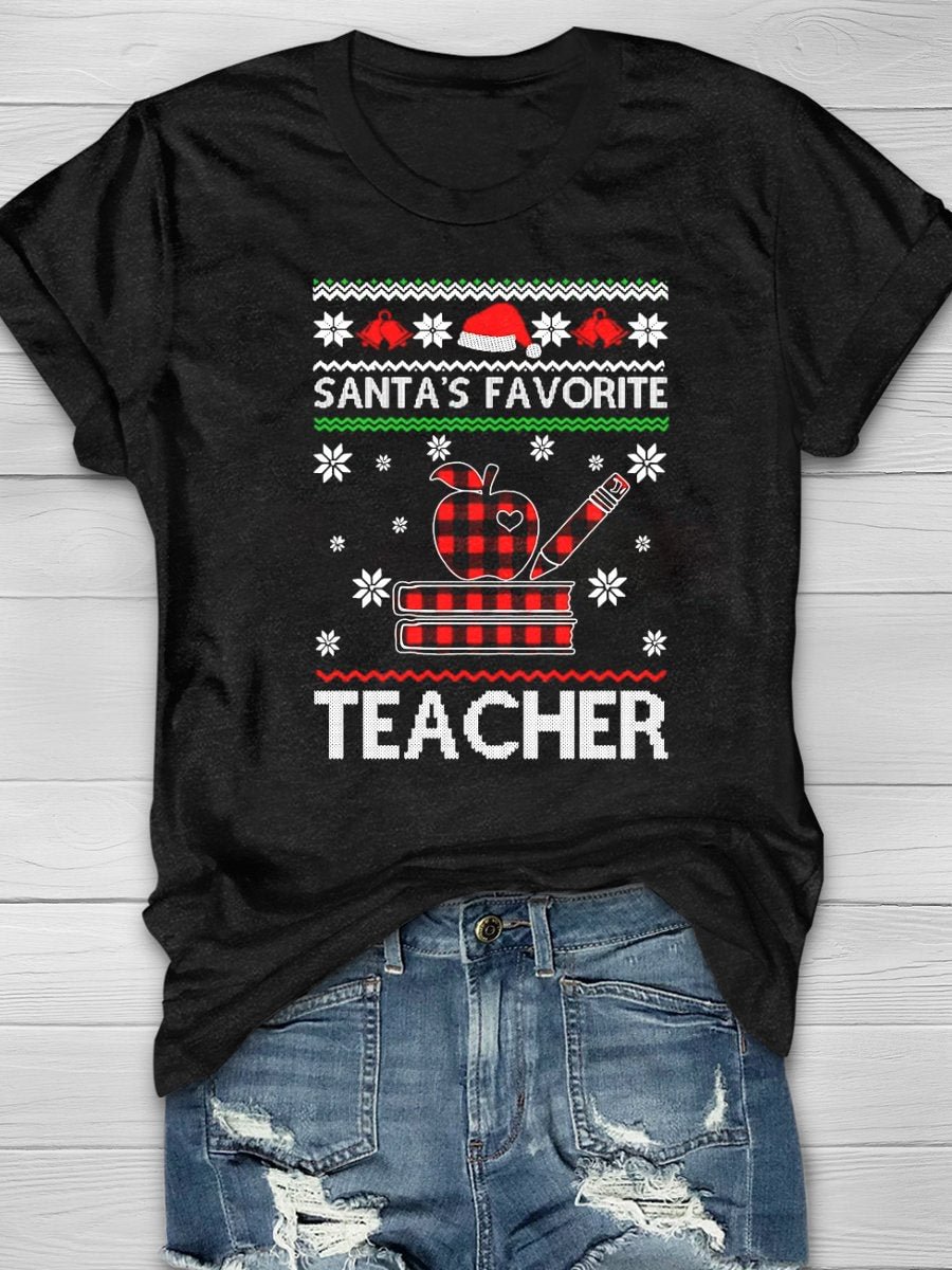 Santa’s Favorite Teacher Print Short Sleeve T-shirt