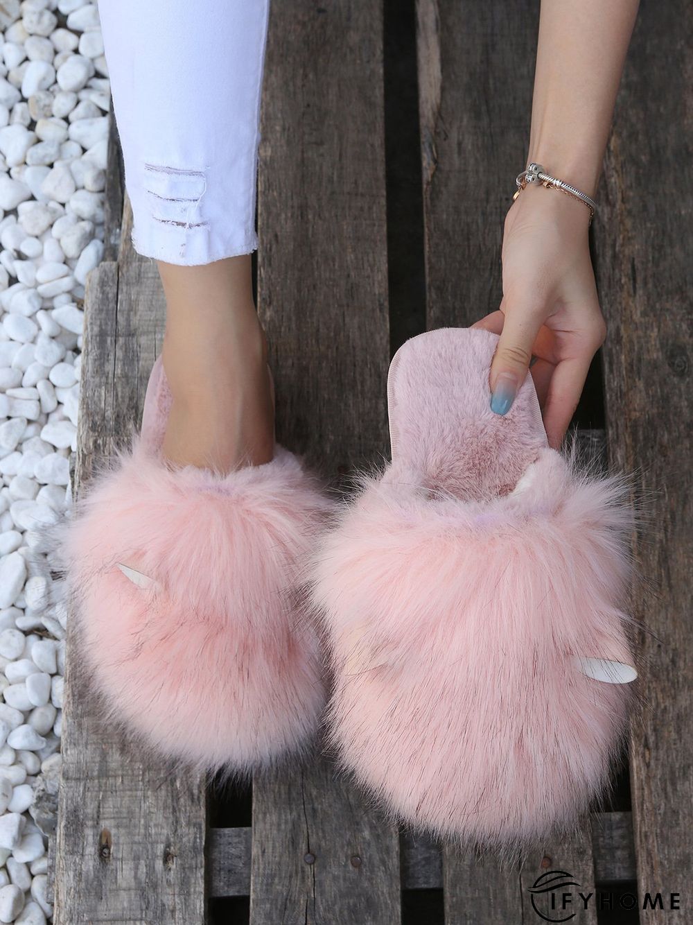 Cute Cat Ears Mohair Warm Fleece Indoor Slippers | IFYHOME