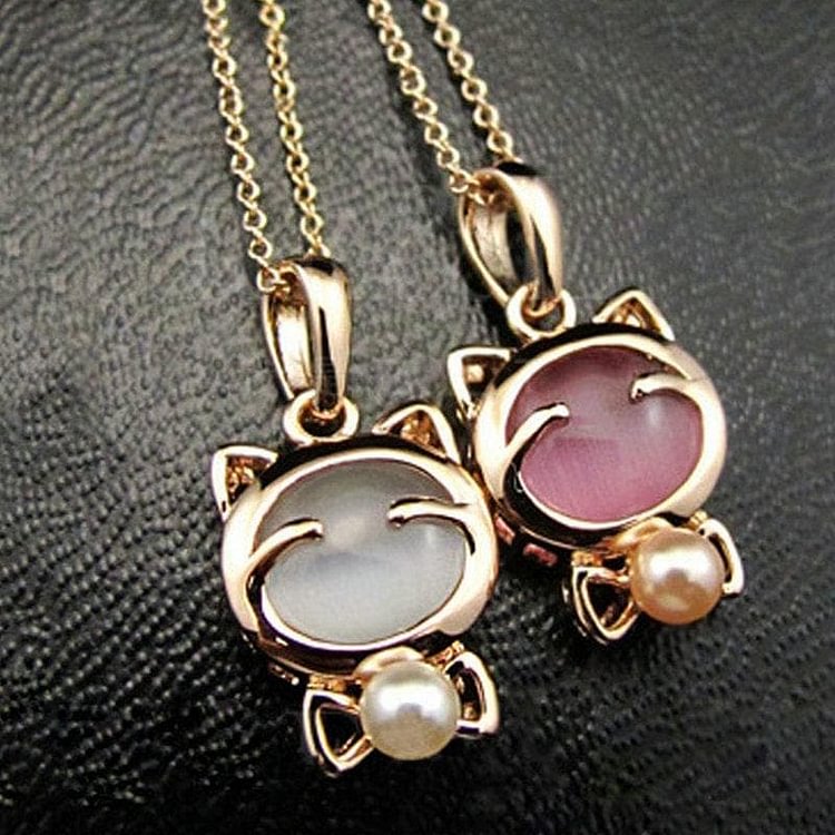 Final Stock! White/Pink Kitty Opal Necklace Ring SP1812287