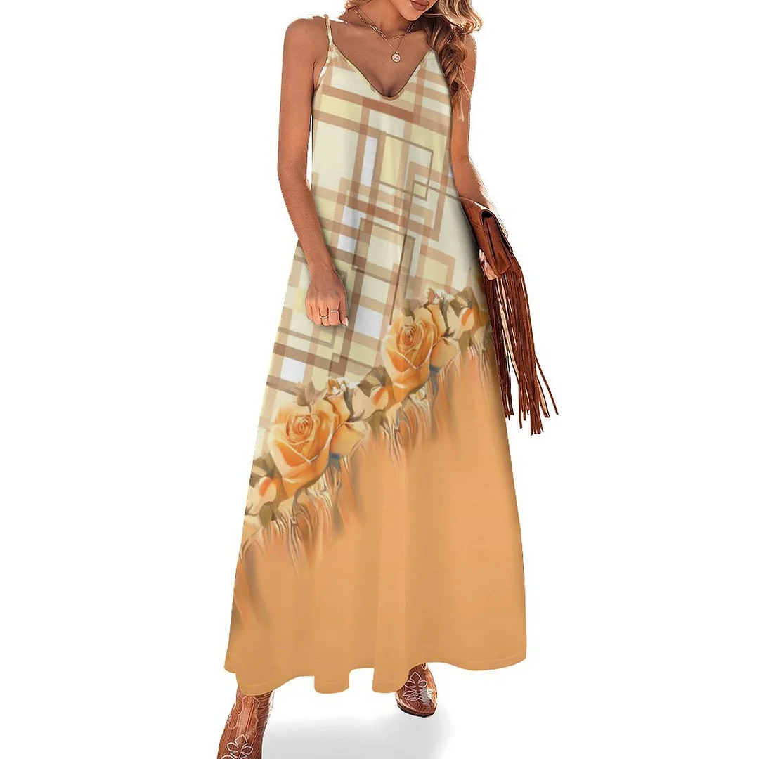 Style & Comfort for Mature Women Plus Size Printed Sling Casual Women Maxi Dress in Pattern Yellow, Plaid, Floral