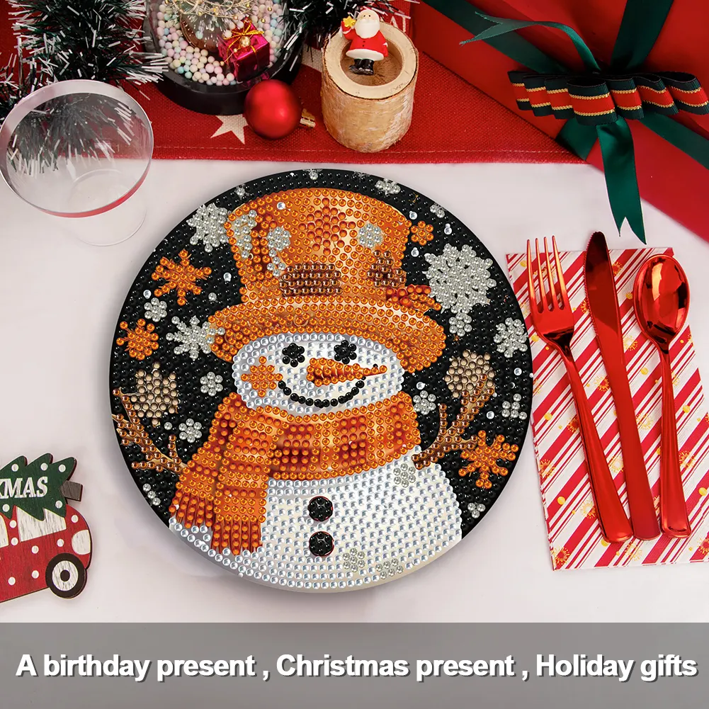 4pcs Snowman Diamond Art Coasters Kits for Home Party and Holiday Decorations