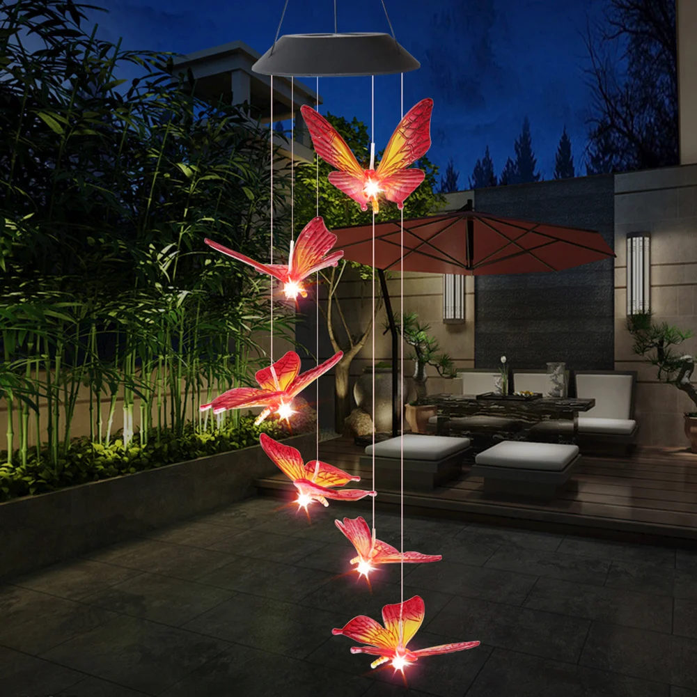 LED Solar Wind Chime Butterfly Light Color Changing IP65 Hanging Lamp (A)