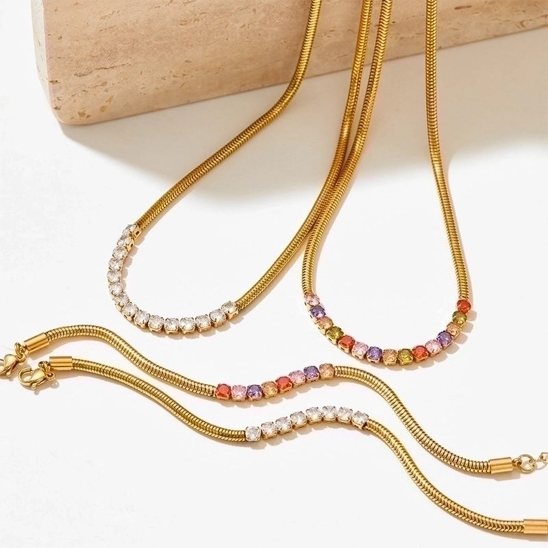 3 Pieces 304 Stainless Steel Titanium Steel 16K Gold Plated White Gold Plated Gold Plated Retro Plating Inlay Geometric Bracelets Necklace