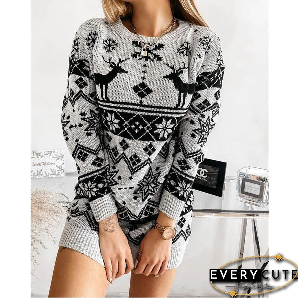 Xmas Print Knitted Sweater Dress