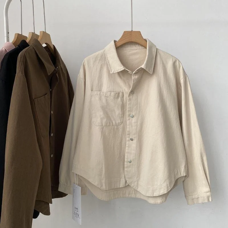 Athvotar Athvotar Atmosphere Retro Polo Collar Long-Sleeved Shirt 2025 New Women's Single-Docket Jacket Top