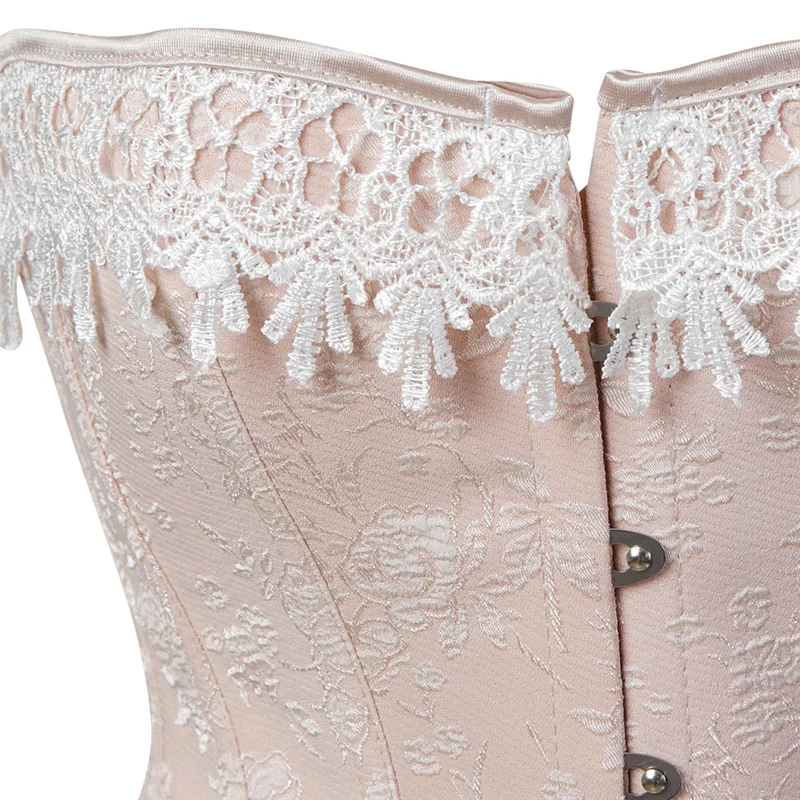 Billionm Corset Bustier with Lace Up Trim Satin Corsets Overbust Costumes Ladies Shaper Victorian Sexy Top Halloween Pink Corsage