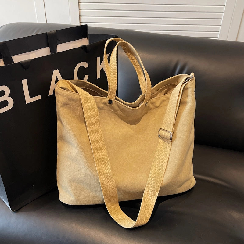 Women’s Canvas Solid Color Classic Style Square Zipper Tote Bag